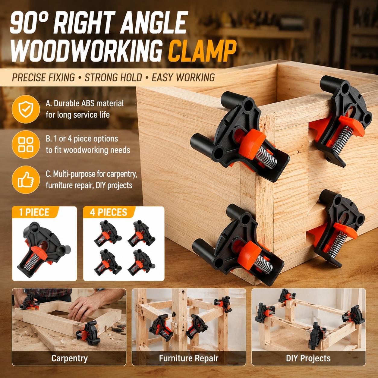 Woodworking Right Angle Clamp - ชุดอุปกรณ์ยึดมุมฉาก 90 องศา สำหรับงานไม้ระดับพรีเมียม สำหรับประกอบตู้ กรอบรูป