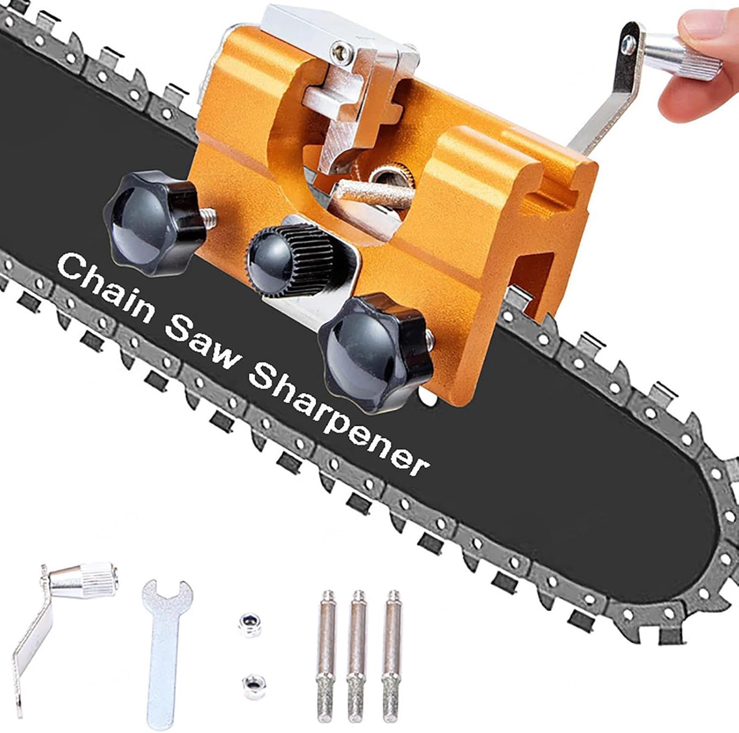 Woodworking Factory - เครื่องลับคมใบเลื่อยโซ่แบบพกพา พร้อมหินเจียร แปรงทำความสะอาด และชุดอุปกรณ์สำหรับงานไม้