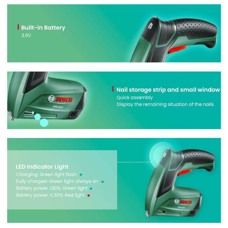 ปืนยิงตะปูไร้สาย Bosch PTK 3.6 - Woodworking Nails บทวิจารณ์และราคา